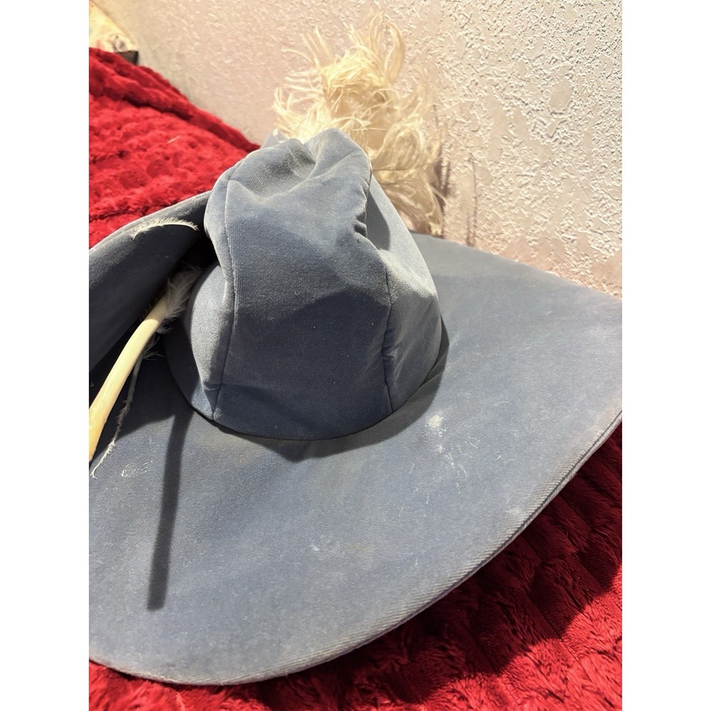 VTG Pats Hats By Patricia Jones Santa Barbara CA Velvet Blue Ostrich Plume 18"